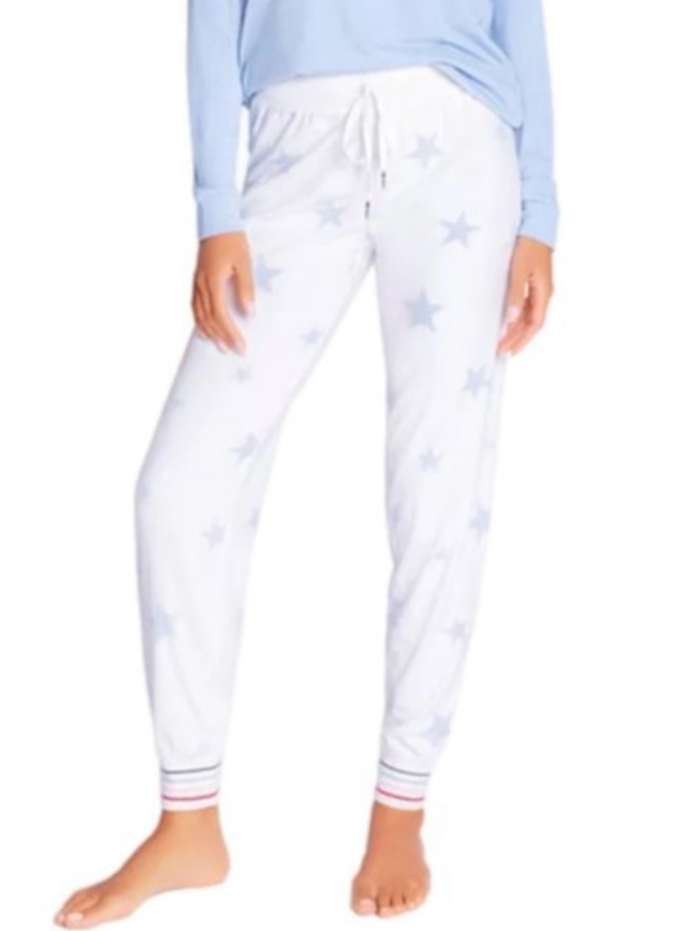 PJ Salvage Super Soft Pajama Joggers Star Print in White & Blue